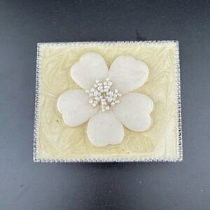Vintage Trinket Dish, Rectangle, Metal Dogwood Flower Design